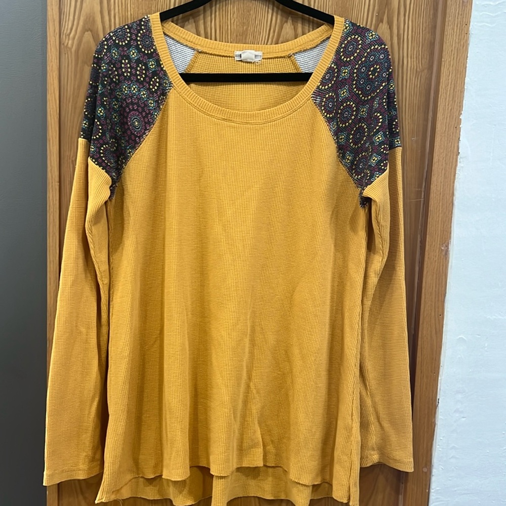 Roxy Waffle Knit Long Sleeve Round Neck Top